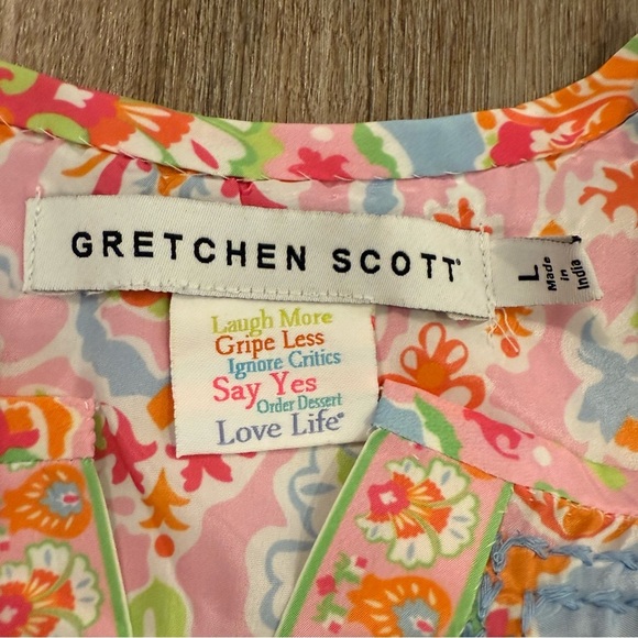 Gretchen Scott Silk Hand Embroidered Tunic Watteau Women’s L  Boho Colorful Top - Picture 7 of 10